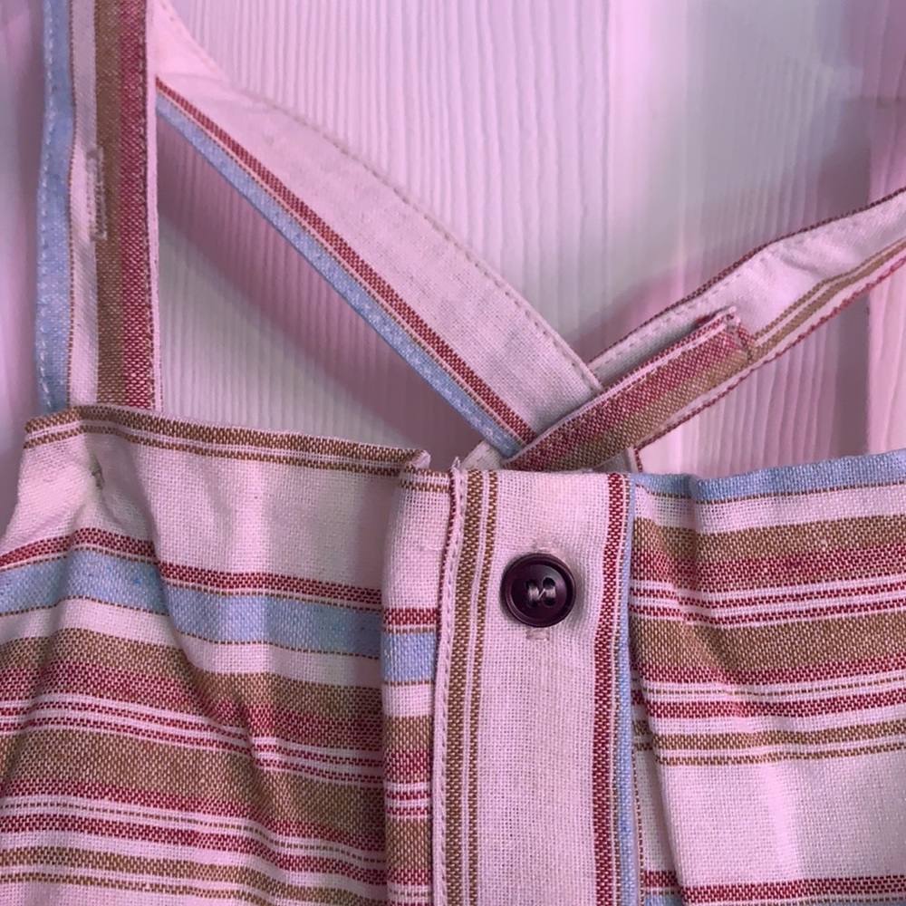 Cream Multicolor Stripe Crisscross Back Button Strap Dress NEW - Picture 7 of 16
